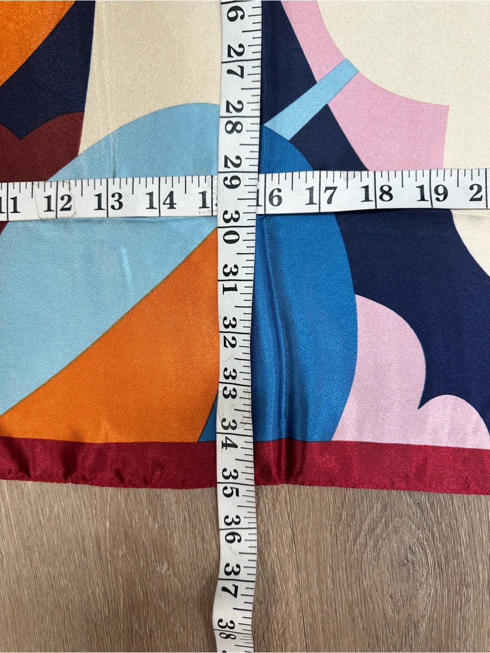 Floral Abstract Silky Scarf in Pink, Blue & Orange 70X70 - Picture 6 of 8